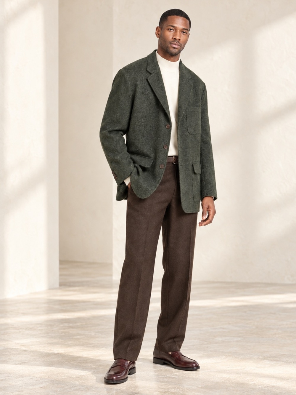 Vintage 90s English Country Olive Herringbone Wool Blazer Sz L / Sz 42R America